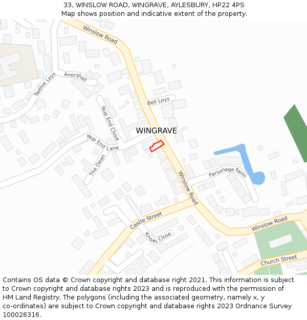 33, WINSLOW ROAD, WINGRAVE, AYLESBURY, HP22 4PS: Location map and indicative extent of plot