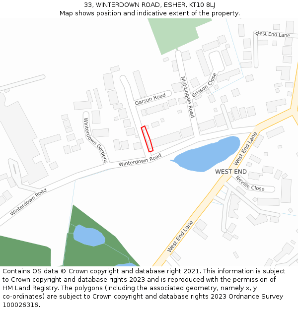 33, WINTERDOWN ROAD, ESHER, KT10 8LJ: Location map and indicative extent of plot