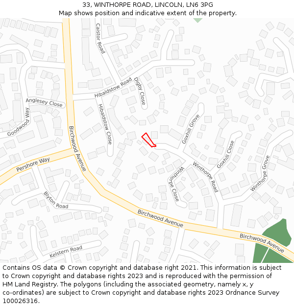 33, WINTHORPE ROAD, LINCOLN, LN6 3PG: Location map and indicative extent of plot