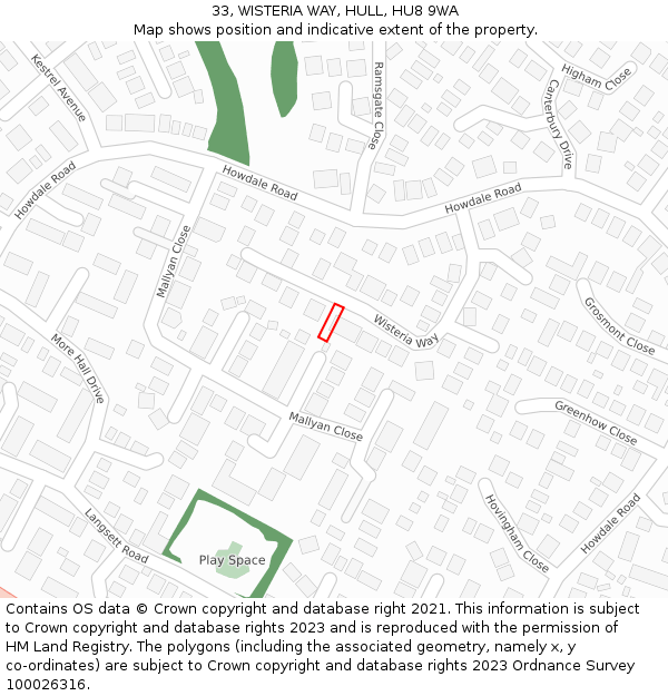 33, WISTERIA WAY, HULL, HU8 9WA: Location map and indicative extent of plot