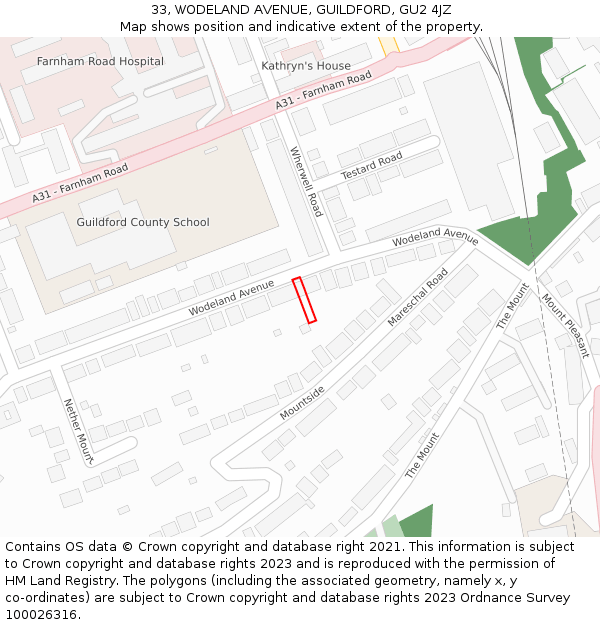 33, WODELAND AVENUE, GUILDFORD, GU2 4JZ: Location map and indicative extent of plot