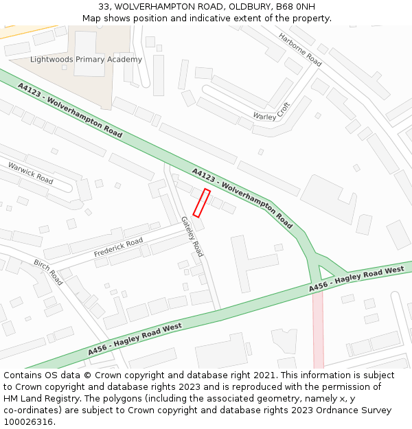 33, WOLVERHAMPTON ROAD, OLDBURY, B68 0NH: Location map and indicative extent of plot