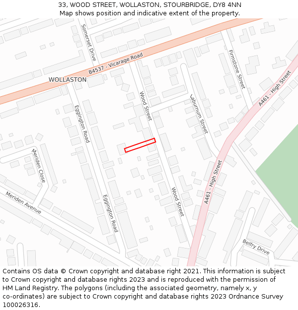 33, WOOD STREET, WOLLASTON, STOURBRIDGE, DY8 4NN: Location map and indicative extent of plot