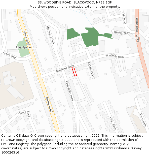 33, WOODBINE ROAD, BLACKWOOD, NP12 1QF: Location map and indicative extent of plot
