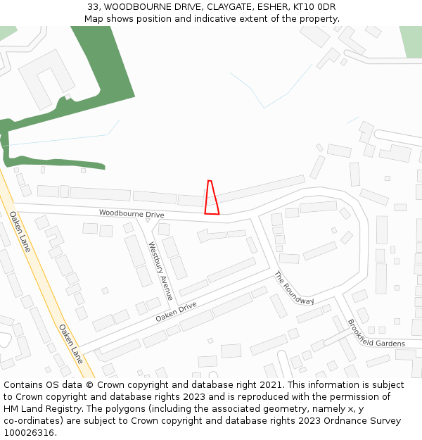 33, WOODBOURNE DRIVE, CLAYGATE, ESHER, KT10 0DR: Location map and indicative extent of plot