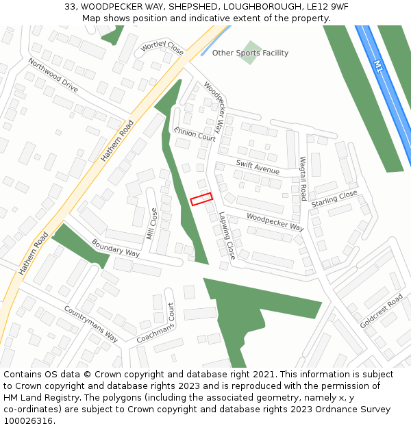 33, WOODPECKER WAY, SHEPSHED, LOUGHBOROUGH, LE12 9WF: Location map and indicative extent of plot