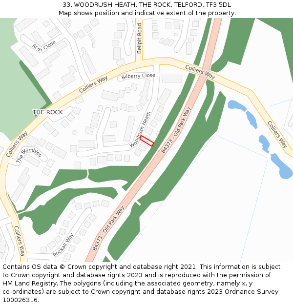 33, WOODRUSH HEATH, THE ROCK, TELFORD, TF3 5DL: Location map and indicative extent of plot