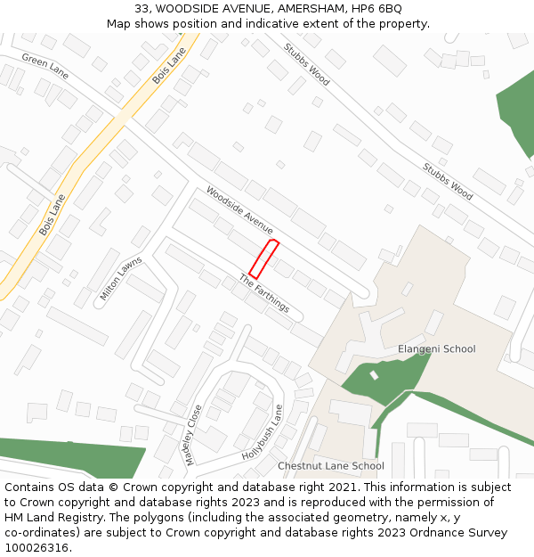 33, WOODSIDE AVENUE, AMERSHAM, HP6 6BQ: Location map and indicative extent of plot