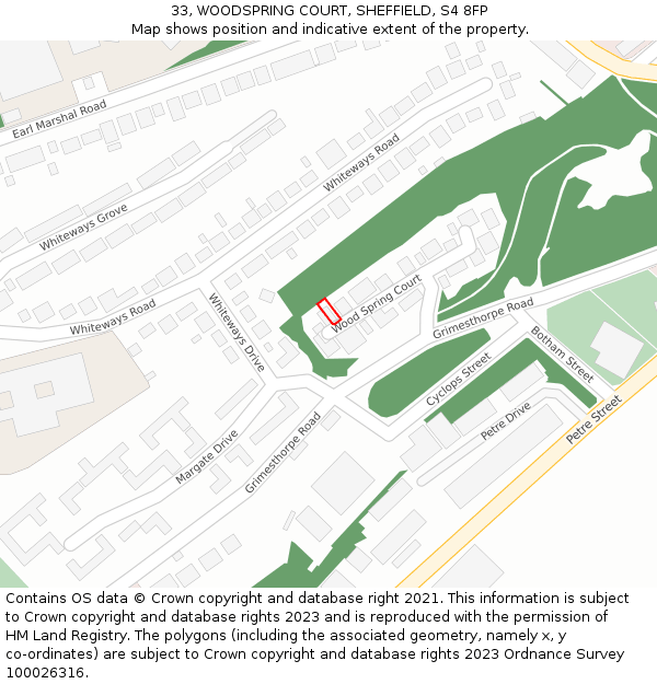 33, WOODSPRING COURT, SHEFFIELD, S4 8FP: Location map and indicative extent of plot