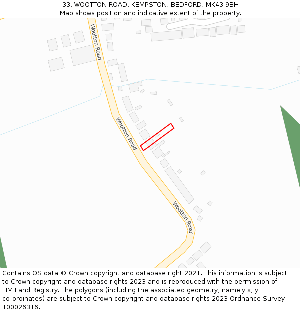 33, WOOTTON ROAD, KEMPSTON, BEDFORD, MK43 9BH: Location map and indicative extent of plot