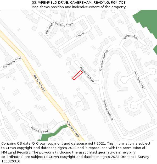 33, WRENFIELD DRIVE, CAVERSHAM, READING, RG4 7QE: Location map and indicative extent of plot