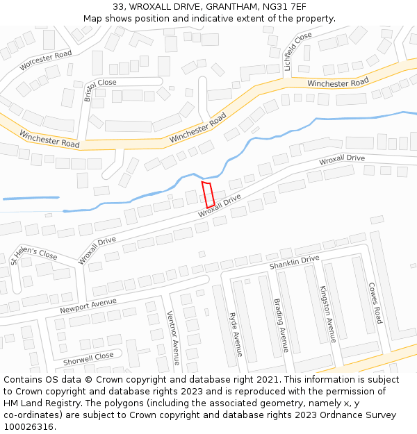 33, WROXALL DRIVE, GRANTHAM, NG31 7EF: Location map and indicative extent of plot