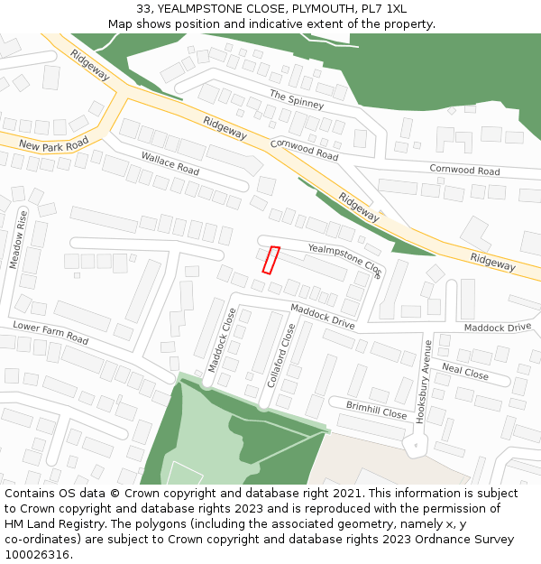 33, YEALMPSTONE CLOSE, PLYMOUTH, PL7 1XL: Location map and indicative extent of plot