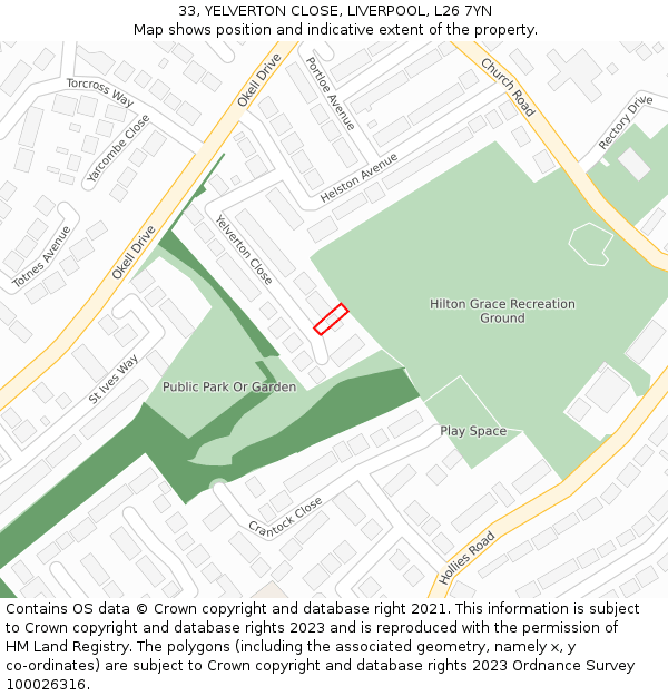 33, YELVERTON CLOSE, LIVERPOOL, L26 7YN: Location map and indicative extent of plot