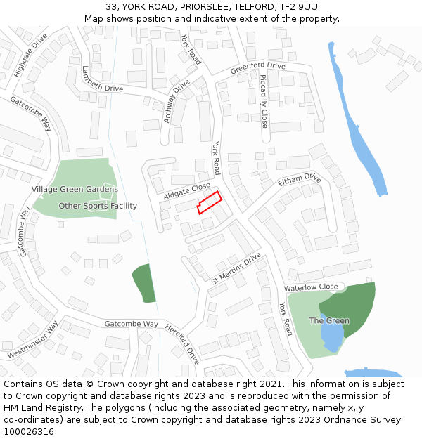 33, YORK ROAD, PRIORSLEE, TELFORD, TF2 9UU: Location map and indicative extent of plot