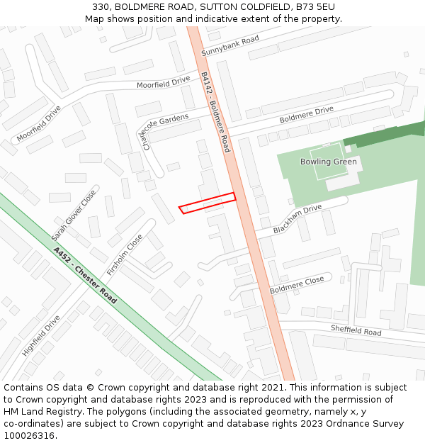 330, BOLDMERE ROAD, SUTTON COLDFIELD, B73 5EU: Location map and indicative extent of plot