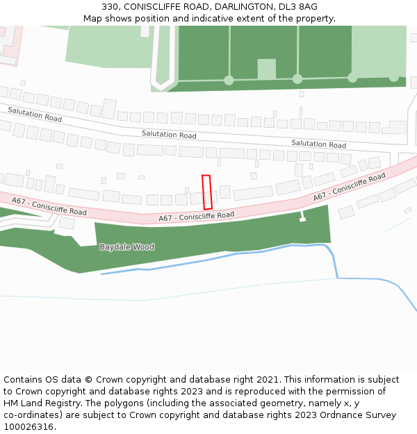 330, CONISCLIFFE ROAD, DARLINGTON, DL3 8AG: Location map and indicative extent of plot