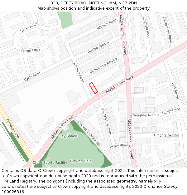 330, DERBY ROAD, NOTTINGHAM, NG7 2DN: Location map and indicative extent of plot