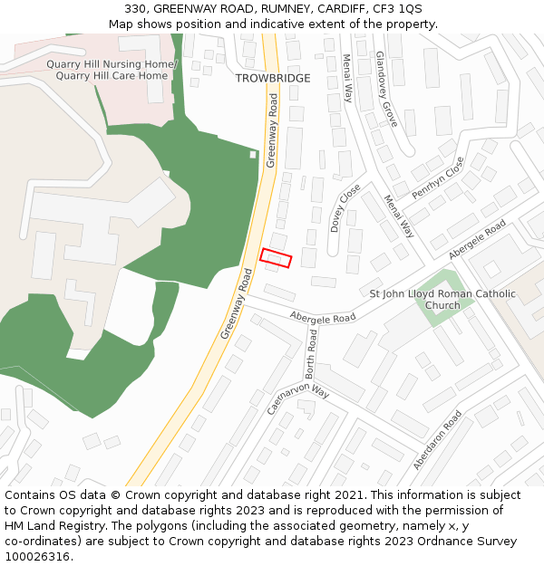 330, GREENWAY ROAD, RUMNEY, CARDIFF, CF3 1QS: Location map and indicative extent of plot