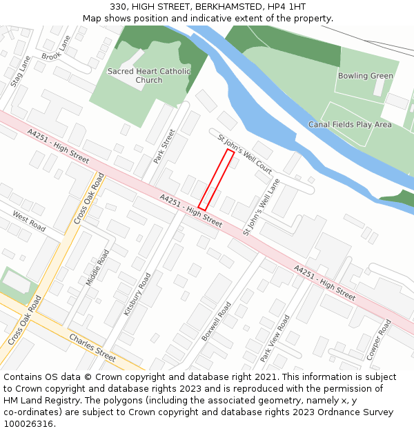 330, HIGH STREET, BERKHAMSTED, HP4 1HT: Location map and indicative extent of plot
