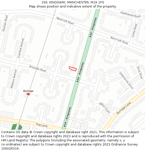 330, KINGSWAY, MANCHESTER, M19 1PS: Location map and indicative extent of plot