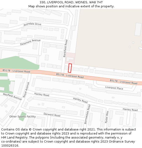 330, LIVERPOOL ROAD, WIDNES, WA8 7HT: Location map and indicative extent of plot