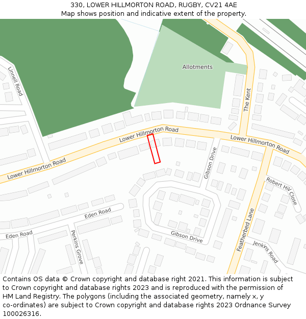 330, LOWER HILLMORTON ROAD, RUGBY, CV21 4AE: Location map and indicative extent of plot