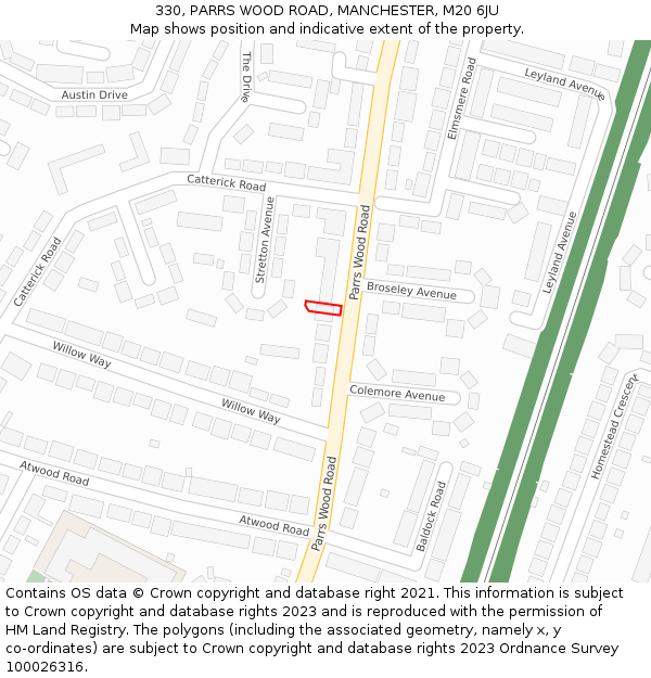 330, PARRS WOOD ROAD, MANCHESTER, M20 6JU: Location map and indicative extent of plot