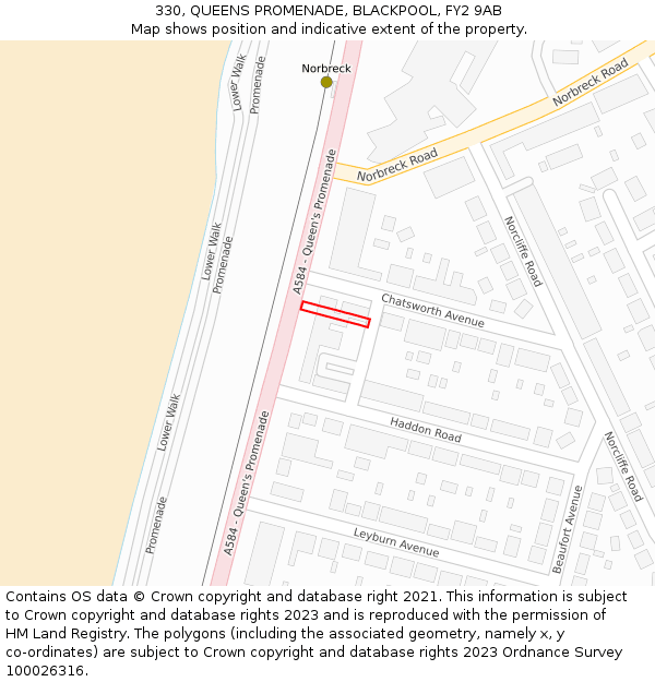 330, QUEENS PROMENADE, BLACKPOOL, FY2 9AB: Location map and indicative extent of plot