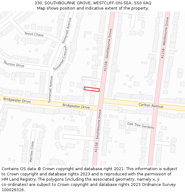 330, SOUTHBOURNE GROVE, WESTCLIFF-ON-SEA, SS0 0AQ: Location map and indicative extent of plot