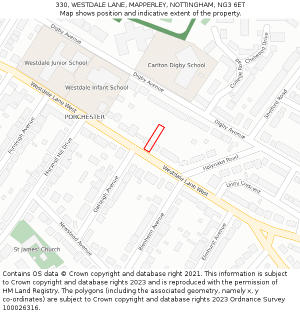 330, WESTDALE LANE, MAPPERLEY, NOTTINGHAM, NG3 6ET: Location map and indicative extent of plot