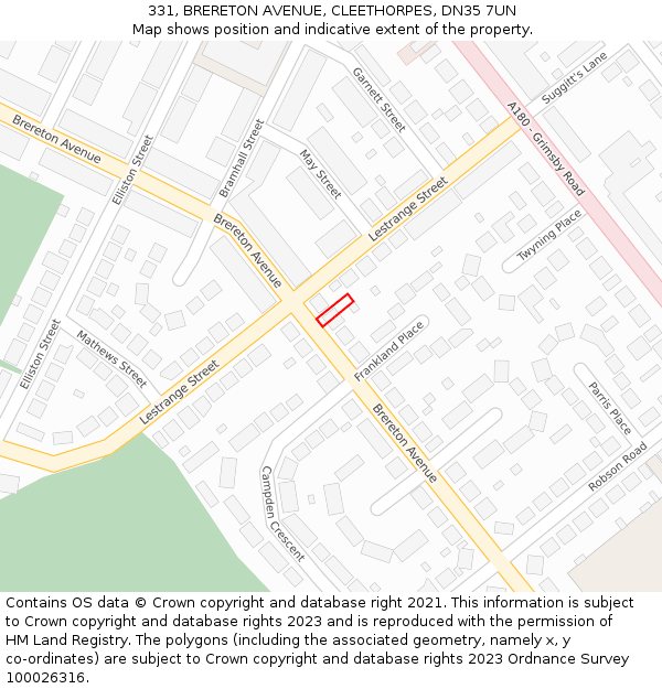 331, BRERETON AVENUE, CLEETHORPES, DN35 7UN: Location map and indicative extent of plot