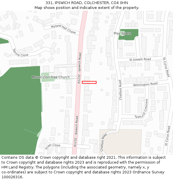 331, IPSWICH ROAD, COLCHESTER, CO4 0HN: Location map and indicative extent of plot