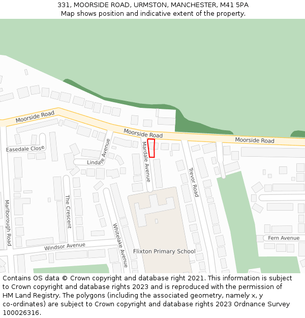 331, MOORSIDE ROAD, URMSTON, MANCHESTER, M41 5PA: Location map and indicative extent of plot