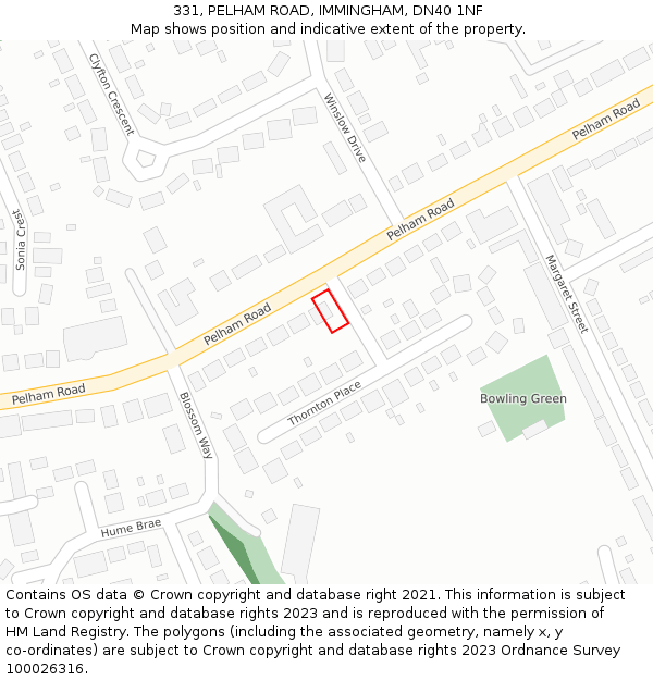 331, PELHAM ROAD, IMMINGHAM, DN40 1NF: Location map and indicative extent of plot