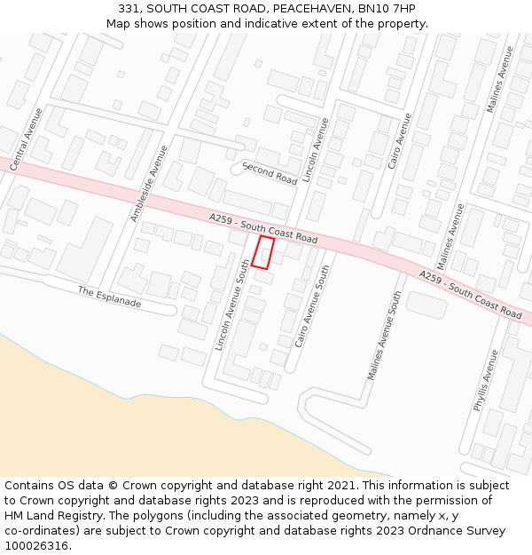 331, SOUTH COAST ROAD, PEACEHAVEN, BN10 7HP: Location map and indicative extent of plot