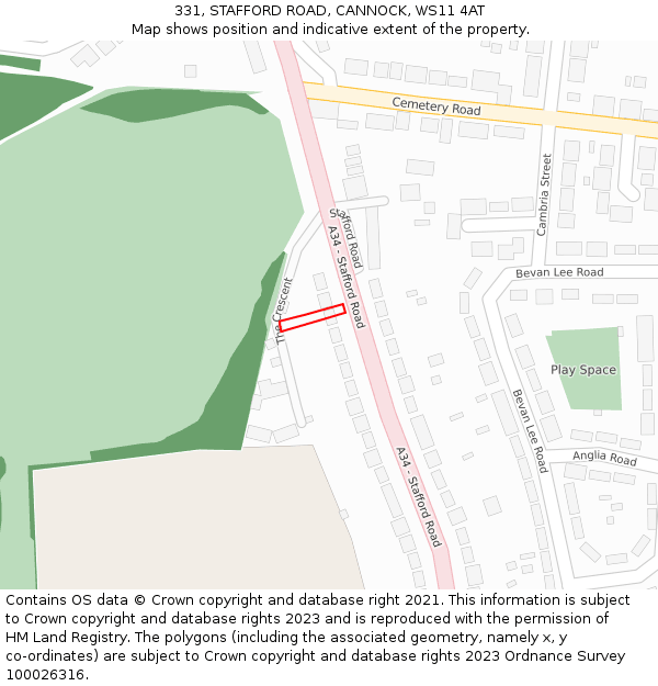 331, STAFFORD ROAD, CANNOCK, WS11 4AT: Location map and indicative extent of plot