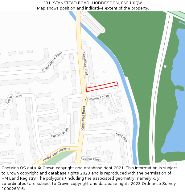 331, STANSTEAD ROAD, HODDESDON, EN11 0QW: Location map and indicative extent of plot