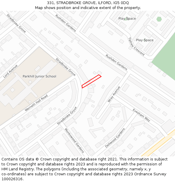331, STRADBROKE GROVE, ILFORD, IG5 0DQ: Location map and indicative extent of plot