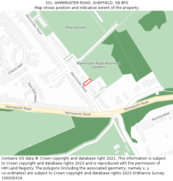 331, WARMINSTER ROAD, SHEFFIELD, S8 8PS: Location map and indicative extent of plot