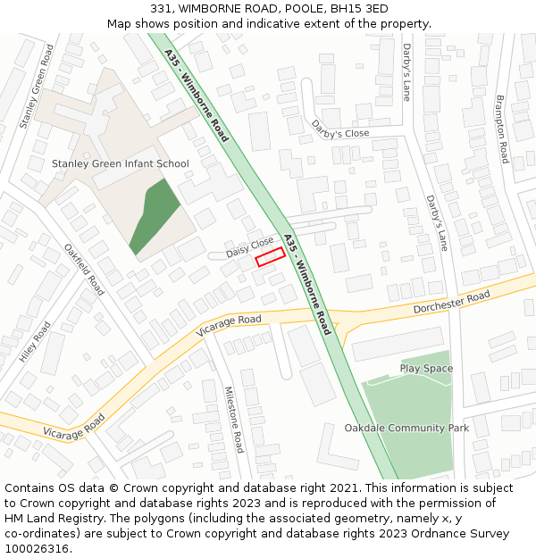 331, WIMBORNE ROAD, POOLE, BH15 3ED: Location map and indicative extent of plot