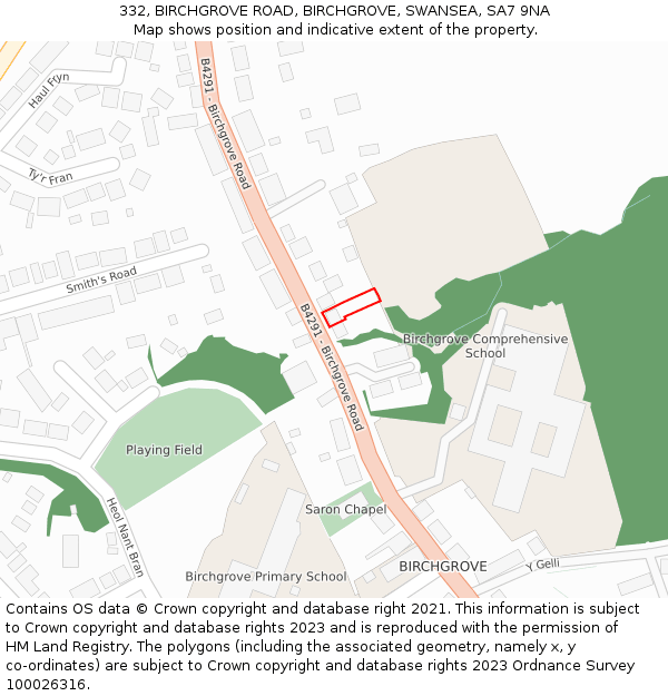 332, BIRCHGROVE ROAD, BIRCHGROVE, SWANSEA, SA7 9NA: Location map and indicative extent of plot