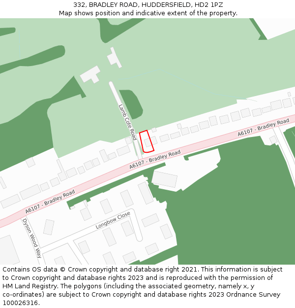 332, BRADLEY ROAD, HUDDERSFIELD, HD2 1PZ: Location map and indicative extent of plot