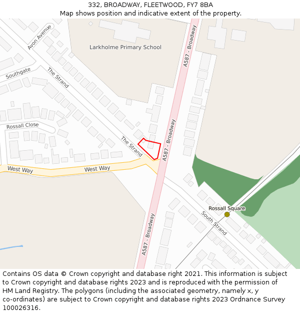 332, BROADWAY, FLEETWOOD, FY7 8BA: Location map and indicative extent of plot