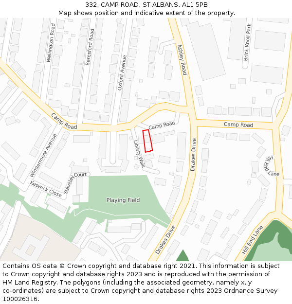 332, CAMP ROAD, ST ALBANS, AL1 5PB: Location map and indicative extent of plot