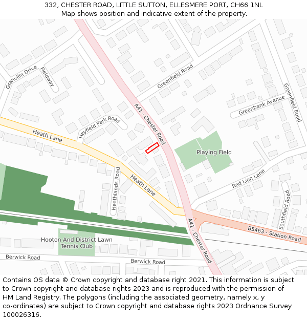 332, CHESTER ROAD, LITTLE SUTTON, ELLESMERE PORT, CH66 1NL: Location map and indicative extent of plot