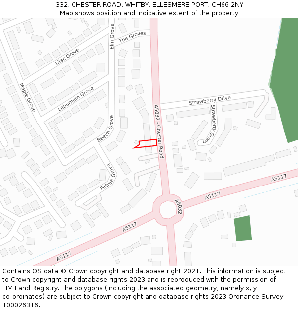 332, CHESTER ROAD, WHITBY, ELLESMERE PORT, CH66 2NY: Location map and indicative extent of plot