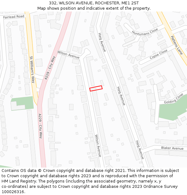 332, WILSON AVENUE, ROCHESTER, ME1 2ST: Location map and indicative extent of plot