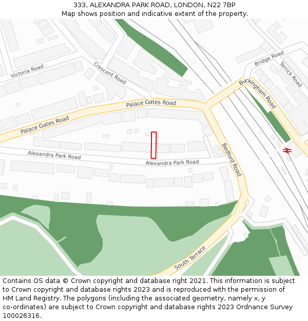 333, ALEXANDRA PARK ROAD, LONDON, N22 7BP: Location map and indicative extent of plot