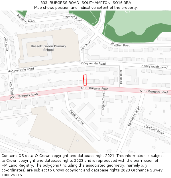 333, BURGESS ROAD, SOUTHAMPTON, SO16 3BA: Location map and indicative extent of plot